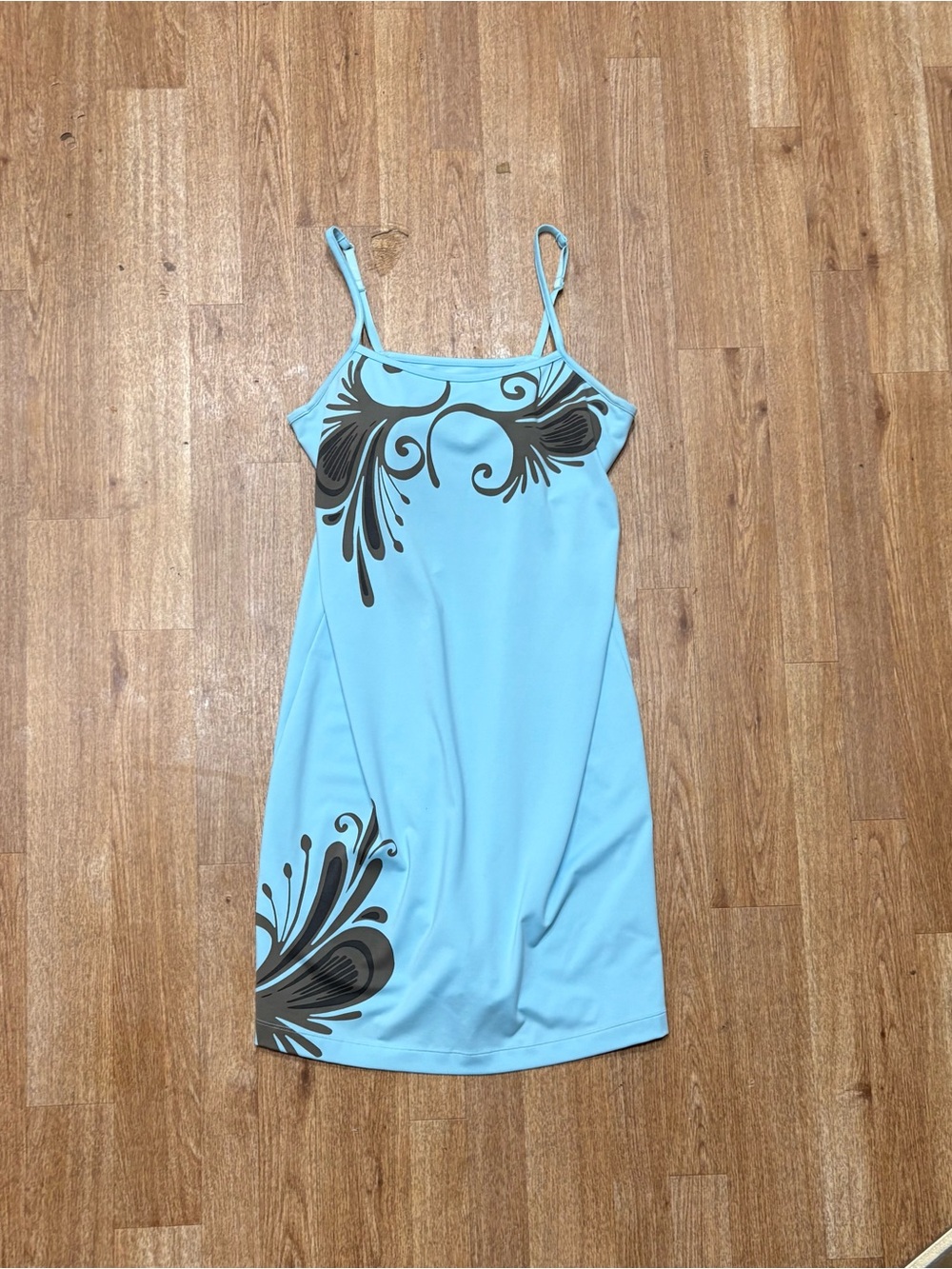 Athleta Light Blue Dress with Brown Floral Accents